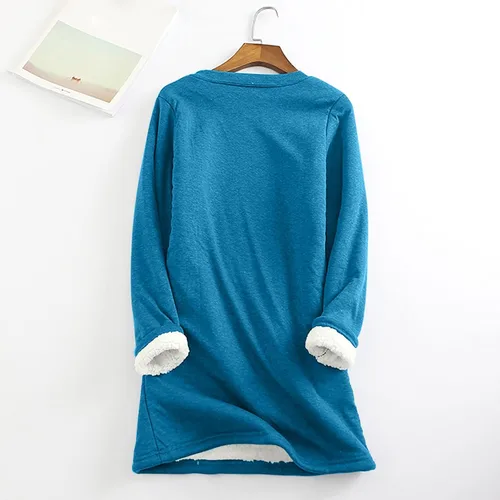 Vista 4 de Camisas cálidas con forro polar de invierno para mujer, estilo casual, color liso, raglán, manga larga, cuello redondo, camiseta térmica casual