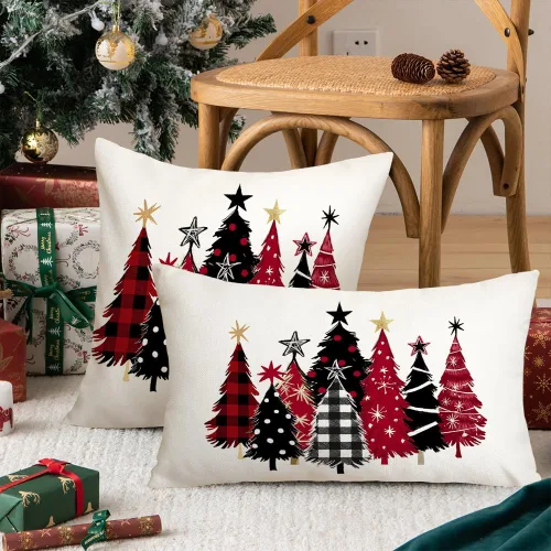 Vista 2 de AACORS Funda de almohada de Navidad de 45.7 x 45.7 cm con árbol de Navidad acuarela y estrellas, decoración festiva de granja de invierno para sofá