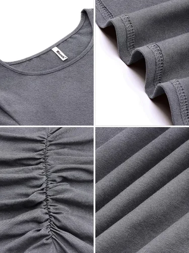Vista 7 de Missufe - Vestido casual ajustado de manga larga para mujer, fruncido, vestido de verano, hasta la rodilla, ajustado, tipo bodycon