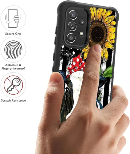 Vista 5 de Funda para Galaxy A52, resistente 3 en 1 híbrida de policarbonato duro y silicona suave a prueba de golpes, funda protectora para Samsung Galaxy A52