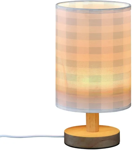 Vista 2 de Kigai Lámpara de mesa de cuadros azul para dormitorio, lámpara de noche LED para mesita de noche, lámpara de gingham, luz de guardería con puertos