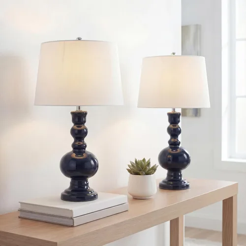 Vista 2 de JONATHAN Y Juego de 2 lámparas de mesa de cristal azul marino de 28.5 pulgadas para decoración de sala de estar, dormitorio, lámparas de noche