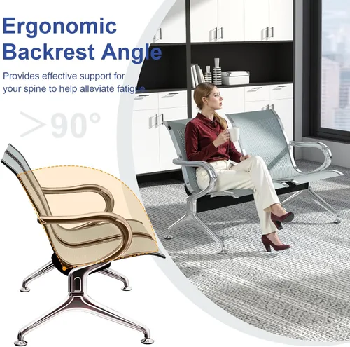 Vista 4 de KINTNESS Sillas de recepción de 2 asientos, muebles de vestíbulo, silla de sala de espera con brazos banco de recepción para aeropuerto, oficina