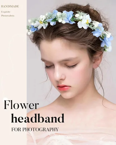 Vista 3 de Corona de flores sintéticas para mujer, diadema floral para novia Azul-1