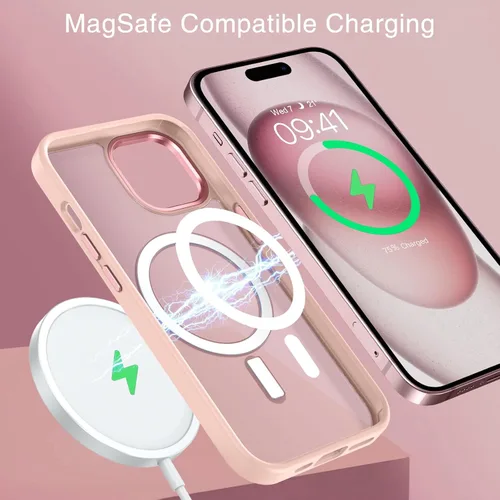 Vista 4 de BENTOBEN Funda para iPhone 15, funda para iPhone 15 compatible con MagSafe, funda magnética mate translúcida a prueba de golpes para mujeres