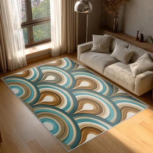 Vista 3 de 2x3 Retro Wavy Throw Rugs for Entryway, Washable Mid Century Modern Pattern Indoor Door Mat, Bedroom Kitchen Entrance, Non Slip Soft Thin, Abstract