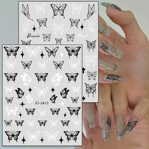 Vista 2 de Calcomanías de arte de uñas de mariposas, diseños de calcomanías autoadhesivas de mariposa 3D, calcomanías de transferencia de uñas de mariposa