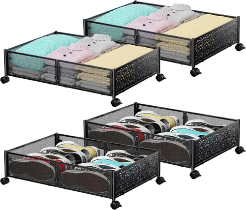 Vista 16 de Contenedor de Almacenamiento Debajo de la Cama con Ruedas, Organizador de Cajones de Almacenamiento para Zapatos Debajo de la Cama, Contenedores