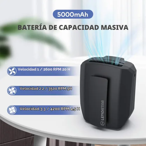 Vista 5 de LEMOISTAR Mini ventilador de cinturón portátil con clip de cintura, 5000 mAh, funciona con pilas, ventilador de collar portátil manos libres, máximo
