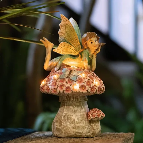 Vista 12 de Suyorpe Decoración de estatua de hada de flores de jardín al aire libre, divertidas figuras de hadas oscilantes para patio, césped, porche, regalos