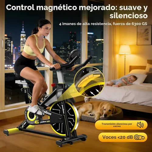 Vista 3 de Stationary Exercise Bike for home, Magnetic Resistance, Silence & Smart App Negro Amarillo Actualizado
