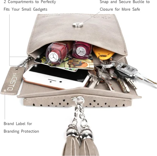 Vista 7 de seOSTO Bolso cruzado pequeño para mujer cartera con borlas para teléfono celular