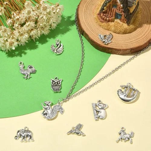 Vista 6 de Ipotkit - Dijes de animales tibetanos – 100 piezas de aleación de ardilla, perezoso, caballo, pájaro, elefante, koala, pavo real, animales salvajes