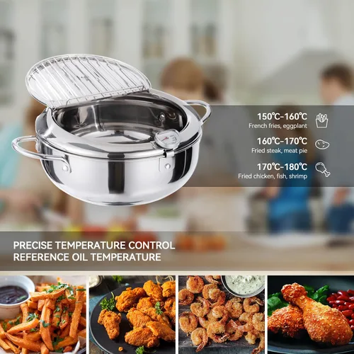 Vista 8 de Kerilyn Olla Freidora Profunda, 9.4 Pulgadas/3.4 L Olla de Freír Tempura de Estilo Japonés con Tapa, Acero Inoxidable 304 con Control de Temperatura