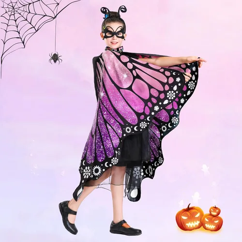 Vista 3 de Tibeha Halloween Butterfly Costume for Adult - Double-Sided Printing Wings Women Kids Girls Cape