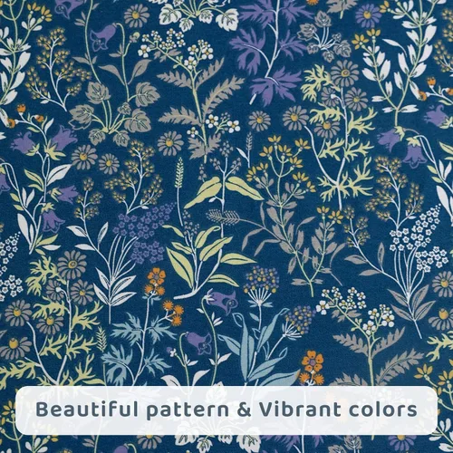Vista 8 de QSH 100% Sábanas de algodón para cama tamaño Queen - Estampado floral azul de plantas patrón botánico lujoso de algodón estampado floral ropa