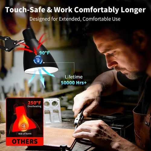 Vista 4 de Lámpara de escritorio con brazo oscilante con abrazadera, brazo ajustable con abrazadera LED en lámparas de escritorio con 5 modos de color y 10