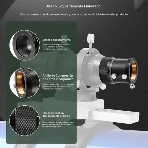 Vista 2 de Astromania Enfoque para telescopio, enfoque helicoidal doble de 1.25" para 1.25" - Orientación fija