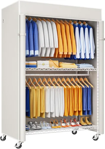 Vista 11 de ULIFHOME P8C Pro - Perchero resistente (con diseño de ancho extendido) para colgar ropa con ruedas bloqueables, 42 pulgadas de ancho x 15.8 pulgadas