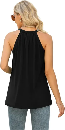 Vista 5 de WIHOLL Camisetas sin mangas para mujer, de ajuste holgado, con encaje halter, sin mangas, plisadas