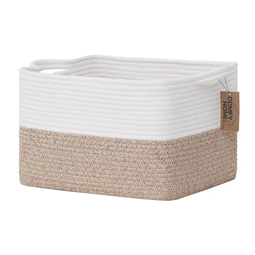 Vista 50 de COMFY-HOMI Cestas de almacenamiento de 11.5 x 7.5 x 4.7 pulgadas para organizar, cesta tejida de cuerda de algodón, caja de almacenamiento de marrón