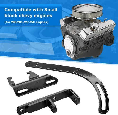 Vista 2 de Soporte de alternador SBC negro compatible con bloque pequeño Chevy SWP 283 327 350 Kit de reparación de soporte de alternador de bomba de agua corta