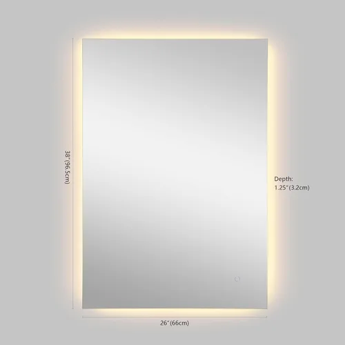 Vista 6 de JONATHAN Y MIR103A-2638 Nora - Espejo de tocador de baño de pared rectangular pequeño sin marco, antiempañamiento, retroiluminado, de 26 pulgadas