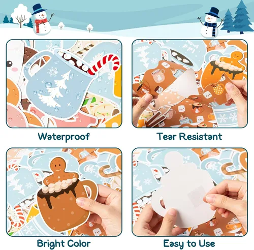 Vista 3 de Tableros de Anuncios de Navidad e Invierno - 115Pcs Set de Diseño de Taza de Cacao de Invierno con Puntos de Pegamento, Cartulina Duradera y Taza