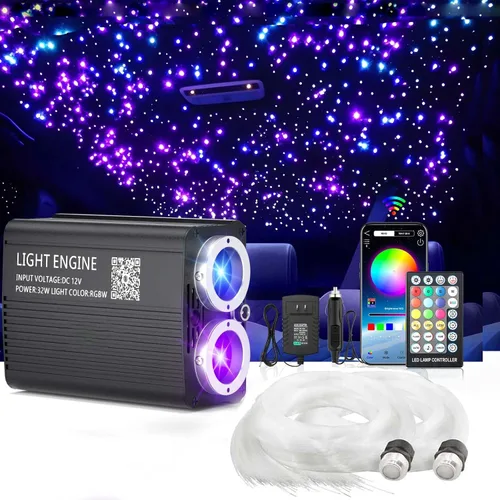 Vista 8 de Twinkle Starlight Headliner Light, 16W 1000pcs 9.8ft Kit de Luz LED de Fibra Óptica para Techo con Estrellas APP/Control Remoto