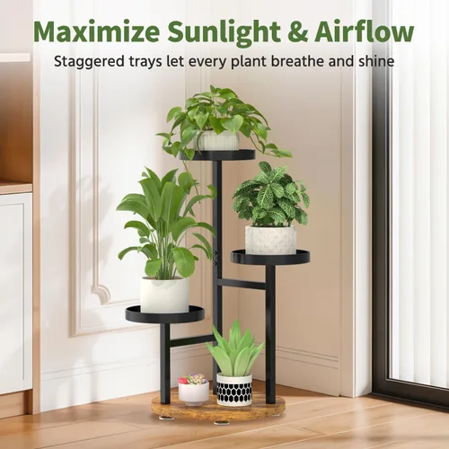 Vista 5 de LASZOLA Soporte de metal de 3 niveles para esquina interior, soporte de madera resistente para múltiples plantas, estante de exhibición de macetas