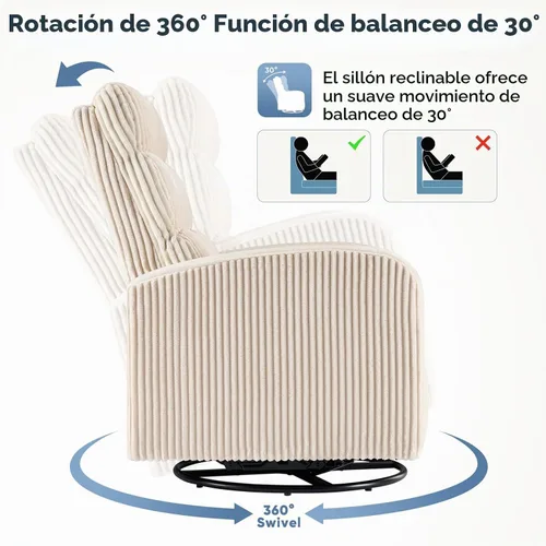 Vista 4 de DUMOS Silla giratoria de 360°, cómoda silla para dormitorio, mecedora con cojín de asiento grueso, sofás con respaldo alto para sala de estar