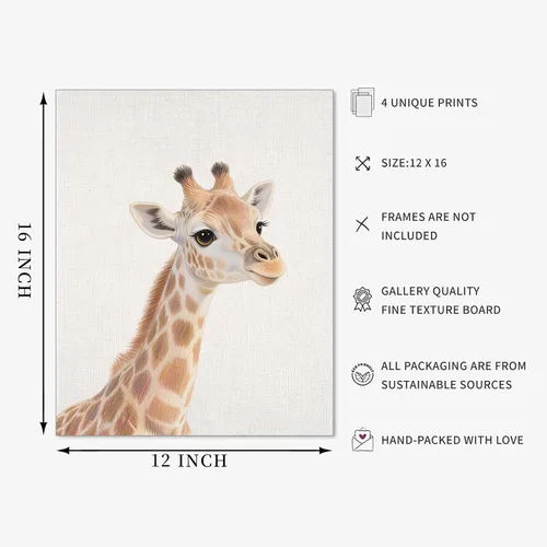 Vista 2 de VOLIX Juego de 6 arte de pared sin marco de animales de la selva para colgar en la pared de la habitación de los niños, guardería, fiesta