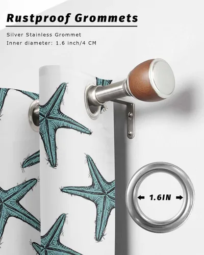 Vista 6 de Turquoise Starfish Outdoor Curtains for Patio Waterproof Drapery,Grommet Window Curtain Living Room,Bedroom,Doorway,Kitchen,Cafe,Porch,Cabana Drapes