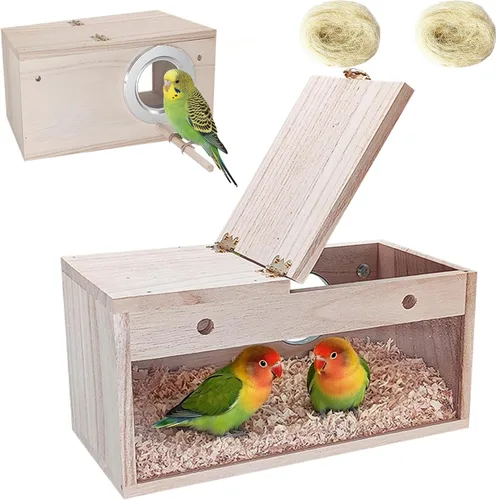 Vista 9 de Tfwadmx - Caja de nido de periquitos, caja de cría de pájaros de madera con Transparente-L
