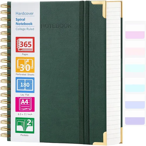 Vista 20 de Cuaderno en espiral, cuaderno de cuero de tapa dura de 365 páginas, diario de gran formato A5 para mujeres y hombres, cuadernos rayados