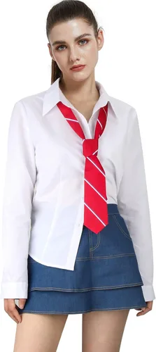Vista 4 de Conjunto de disfraz de uniforme escolar para mujer, camisa de cosplay de Halloween, abrigo, falda, trajes de corbata