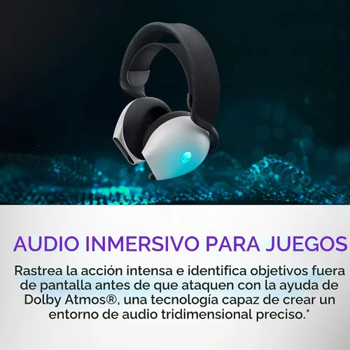 Vista 4 de Alienware AW720H Auriculares inalámbricos para juegos de modo dual - Sonido espacial Dolby Atmos, inalámbrico 2.4 GHz, cable de conector de 0.138