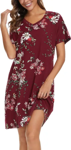 Vista 5 de Paquete de 2 camisones para mujer, camisas de dormir de algodón de manga corta