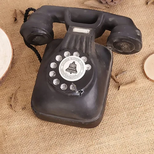 Vista 2 de Modelo retro de teléfono fijo, clásico vintage antiguo teléfono teléfono clásico vintage modelo de teléfono adorno para el hogar y la oficina