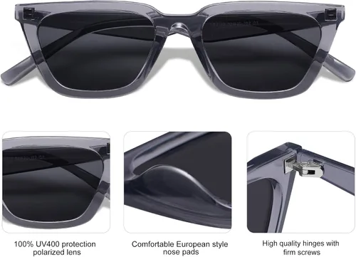 Vista 4 de SOJOS Gafas de sol polarizadas cuadradas estrechas para mujer, gafas de conducción retro de moda SJ2169