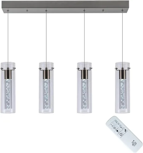 Vista 15 de Luces colgantes para isla de cocina con control remoto, níquel cepillado regulable y cilindro transparente, luces colgantes de cocina de altura