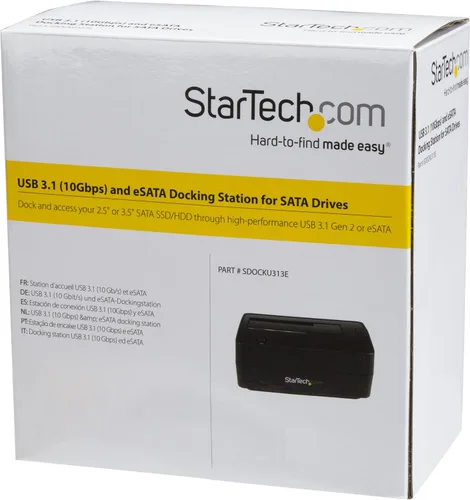 Vista 7 de StarTech.com Estación de acoplamiento de disco duro USB 3.1 / eSATA a SATA de una sola bahía, base para disco duro USB 3.1 (10 Gbps), externa
