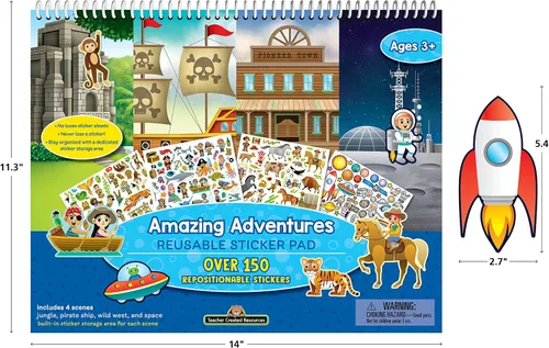 Vista 5 de Teacher Created Resources Láminas de Pegatinas Reutilizables Aventuras Increíbles
