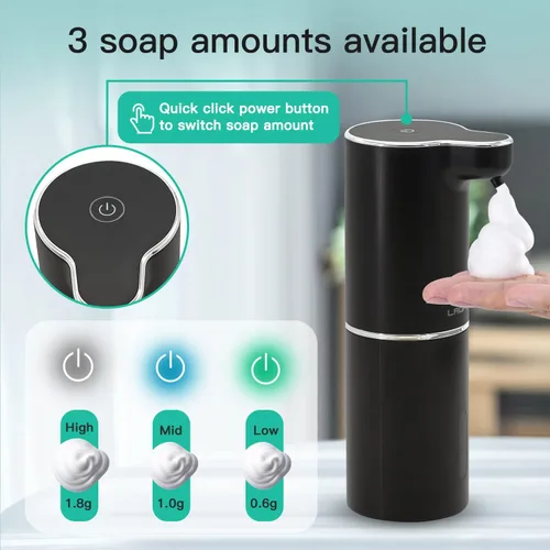 Vista 3 de LAOPAO Dispensador automático de jabón de manos espumoso, dispensador de jabón de espuma sin contacto, dispensador de jabón recargable para encimera