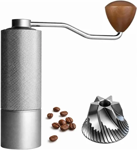 Vista 8 de Molinillo de café manual, rebabas de acero inoxidable, ajustes de molienda ajustables, manivela portátil para expreso, goteo, prensa francesa