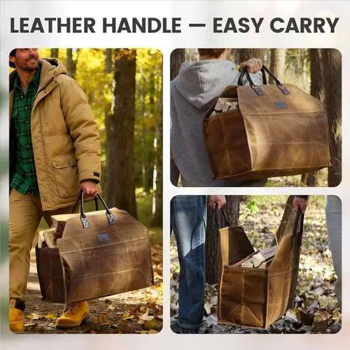 Vista 6 de INNO STAGE - Bolsa de lona encerada resistente para leña, tamaño grande, bolsa de almacenamiento para accesorios de chimenea y estufa de madera
