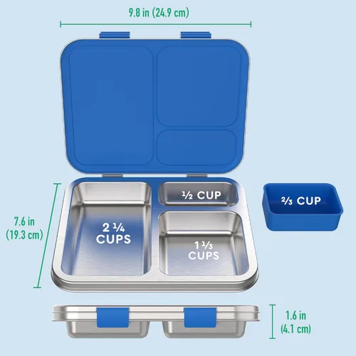 Vista 8 de Bentgo Kids - Lonchera de acero inoxidable resistente a derrames para niños, de 3 compartimentos con contenedor de silicona adicional, duradera