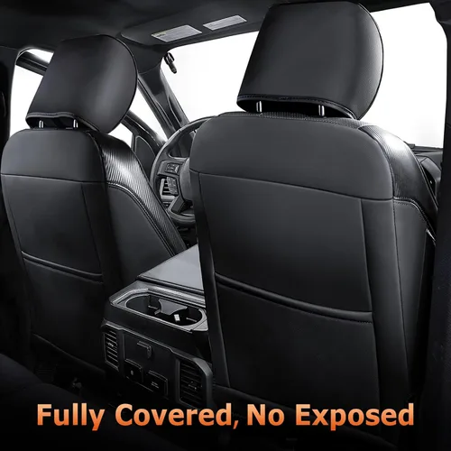 Vista 4 de Fundas de asiento de piel sintética de alta calidad para Ford F150 SuperCrew XL XLT STX (2015-2020) y F250/F350/F450 Crew Cab XL XLT (2017-2022)