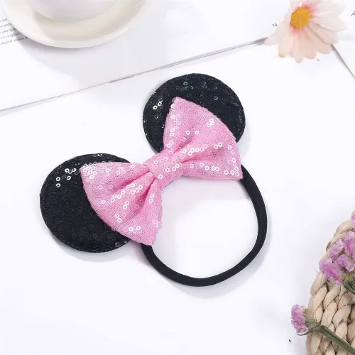 Vista 6 de Diadema de orejas de ratón con lazo de lentejuelas, banda elástica suave para el pelo, diadema de fiesta para bebés, niñas recién nacidas, niños