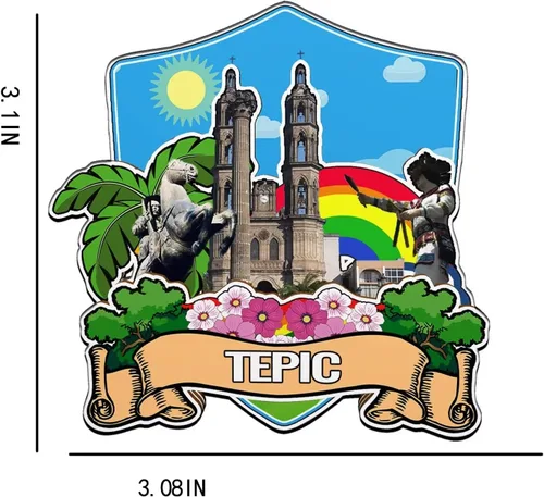Vista 3 de Tepic - Imán de México para nevera, de madera, 3D, monumentos de viaje, coleccionables, recuerdos, decoración hecha a mano -2079